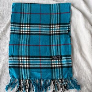 Burberry Teal and Black Checkered Scarf